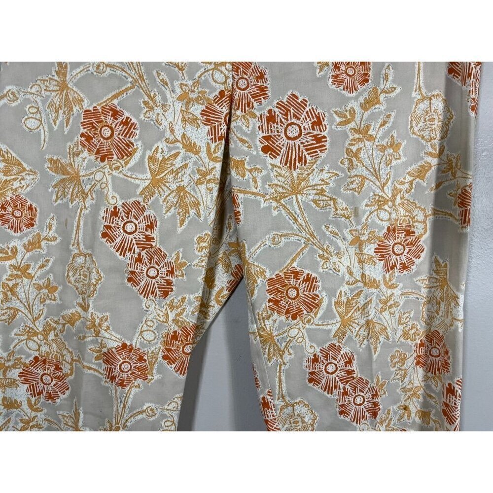 Sigrid Olsen Pant Women 12 Tan Straight Leg Ankle Floral Tropical Retro Western - Picture 5 of 13